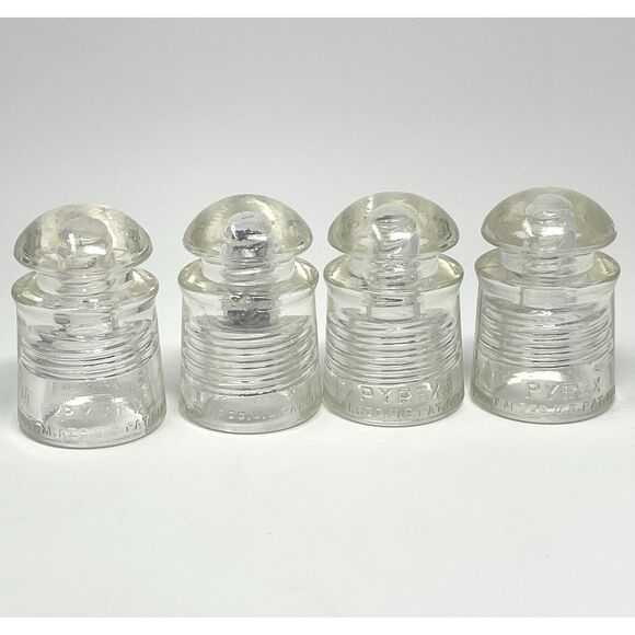 Vintage Insulators PYREX Clear Glass Pat. Appd For MOO JJ JV GO Lot Of 4 - Picture 1 of 10